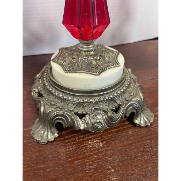 Vintage Ornate Justice Scale With Red Crystal Accents & Glass Dishes - Picture 5 of 6